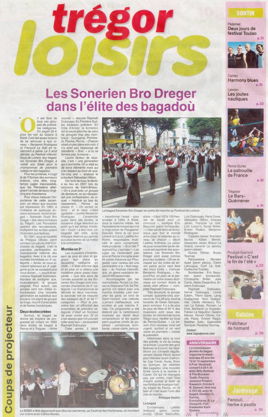 Les Sonerien Bro Dreger dans l'élite des bagadoù (page spéciale dans le Trégor)